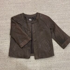J. Jill Brown Leather 3 Quarter Sleeve  Jacket - NWOT